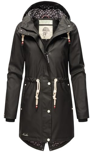 Navahoo Damen Winter Regenjacke mit Kapuze Regenmantel Teddyfell Wasserabweisend B925 [B925-Flower-Schwarz-Gr.L]