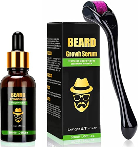 Endim skäggväxtsats med Titanium Derma Scooter, skäggroller 0,5 mm, Beard Roller/skäggtillväxtsserumolja, skäggväxtskoter, Beard Microneedle, skäggvårdsset bästa presenten till män/pappa