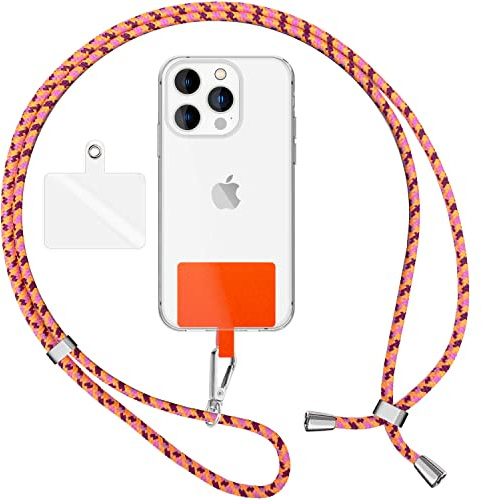 NALIA Bunte Universal-Kette mit Pad, Band für Handy-Hülle zum Umhängen | Orange Bunt