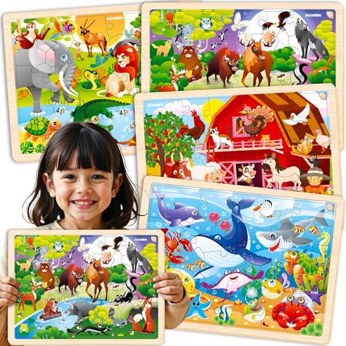 QUOKKA Kinderspielzeug Puzzle ab 3 4 5 Jahre - 4x24 Montessori Holzpuzzle Spiele ab 3 Jahre - Lernspiele Puzzle ab 5 - Geschenk Spielzeug für Mädchen and Junge ab 6 7 mit Afrikanischen Ozeantieren