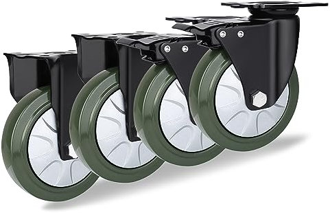 Schwerlastrollen Transportrollen 4er SET, 75mm 100mm 125mm 150mm Vollgummi Bockrolle, 360 Grad Drehbar Pannensichere Lenkrolle, Trolleys Ersatz Rollen Mit Bremse & Metallplatten ( Color : Fixed+Brake