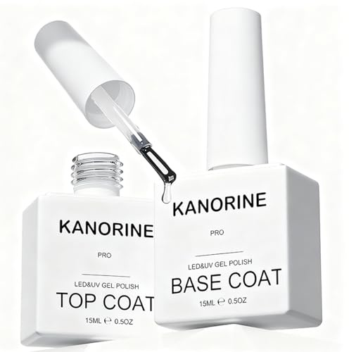KANORINE Base Coat Top Coat UV LED Gel Nagellack Gellack Unterlack & Überlack Set Nägel Maniküre Kit 2×15ml