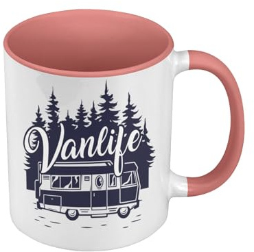 Fabulous Mug de Couleur Qualité Premium Rose - Vanlife Voyage Van Camping Car Nature - Tasse avec anse et intérieur de couleur