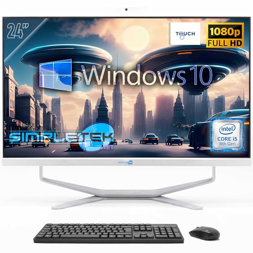 SIMPLETEK - PC Desktop ALL in ONE Schermo Touch 24 FHD | Core i5 8°Gen - 8GB RAM e SSD 240GB | Windows 10 Pro e Webcam integrata
