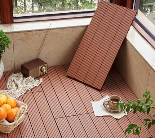 RHP 12 x Premium WPC Terrassenfliesen Klickfliesen Balkonfliesen Stecksystem Holzoptik 30x60 cm - Einfach zu verlegen, wasserfest, korrosionsbeständig (25-18)