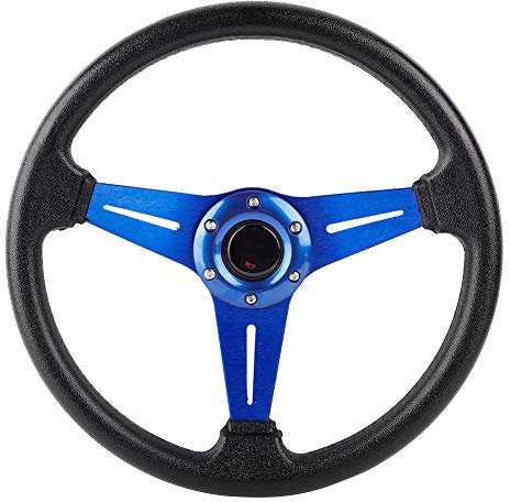 Volante, Volante da Corsa Sportivo da Corsa per Auto in Pelle PU Universale in Alluminio da 14 Pollici 350 Mm Blu