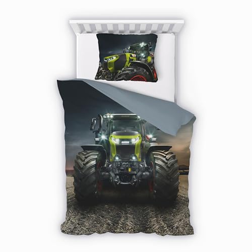 Bettwäsche aus 100% Baumwolle 2tlg. 135x200 + 80x80 cm CLAAS Axion Traktor | Renforcé Bettwäsche mit Reißverschluss, leicht, atmungsaktiv, bügelfrei, ideal für Frühling, Sommer, Made in EU, OEKO-Tex