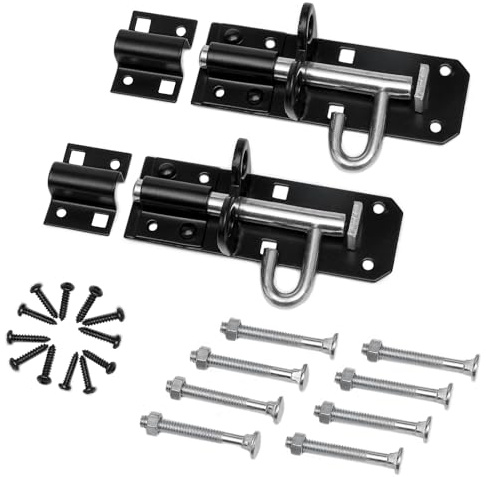 Brenton Bolt Door Lock - 2 Pack 100mm (4) Sliding Padbolt with Black Powder Coated Finish - Anti-Rust Gate Bolts for Wooden Gates, Garden Shed, Garage Door | Strong Lock