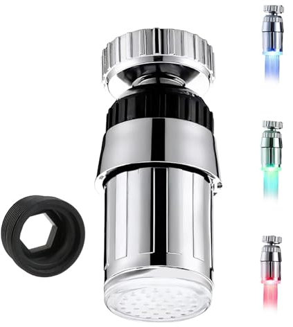 Wonvify Wasserhahn, LED, 3 Farben, 360 Grad, Sensor-Wasserhahn, Temperaturwechsel, dreifarbig, Zubehör für Restaurants, Badezimmer, Küche