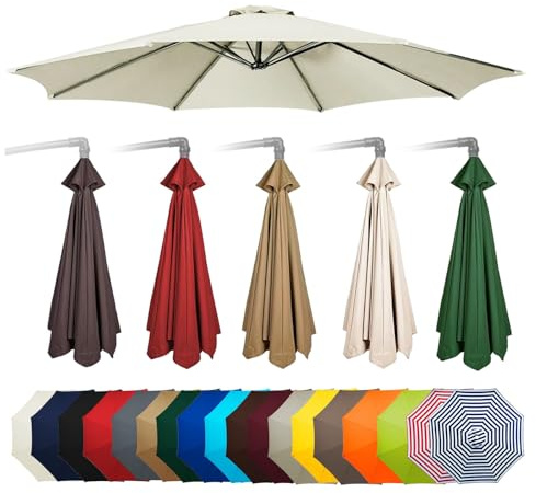 Abdeckung Gartenschirm Stoff Ersetzen Ersatz Bezug 2/2,3/2,7/3,0m, Gartenschirm Stoff Ersetzen 6/8 Streben, Ersatzdach Für Terrassenschirm, Freischwingenden Sonnenschirm(Color:Beige,Size:6ribs:3.0m/9