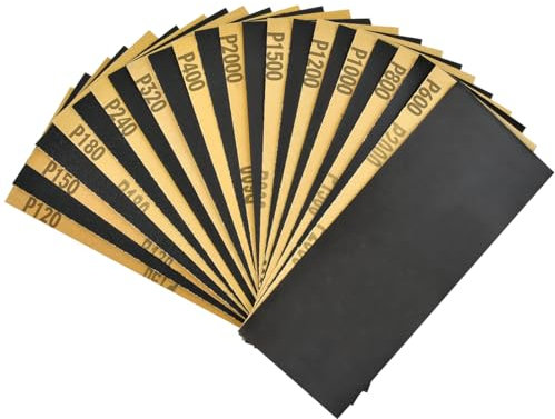 24pcs Sanding Paper Wet Sandpaper Set Grit Wet and Dry Grit from 120 to 2000, Fine Sandpaper,Metal,Wooden Furniture,Stone,Varnish,Emery Paper Varnish Walls Glass Sanding Finishing