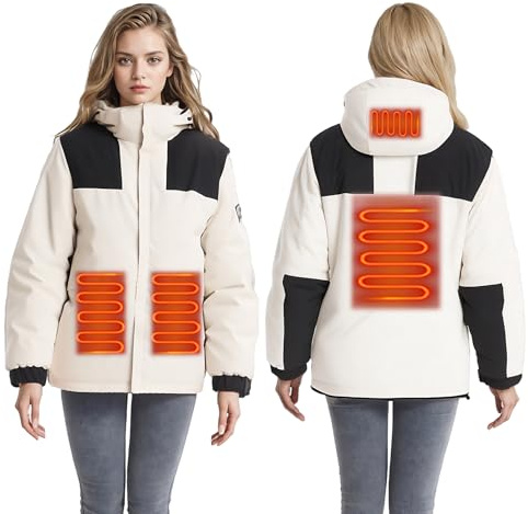 Monave Heated Jacket Women Heated Coat Heated Body Warmer 4 Large Area Graphene Heating Pad for Motorcycle Fishing Walking and Outdoor Work for Christmas Package Don’t Include Power Bank