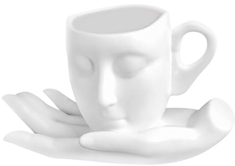 Gesicht Kaffeetasse - Gesicht Teetasse, handbemalt | -geformtes 260-ml-Keramikkunst-Teetassen- und Untertassen-Set, Kaffeetasse mit Untertassen-Set, Milchteebecher, Küche, Zuhause, romantischer Fami