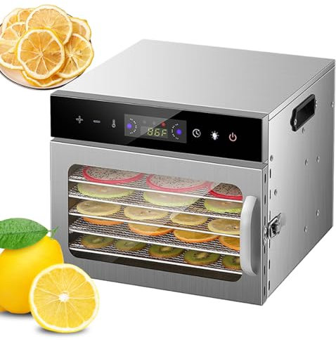 Essiccatore per alimenti, essiccatore per alimenti digitale da banco a 6/8/12/18 vassoi, essiccatore per alimenti con controllo della temperatura per carne, frutta e verdure essiccate,6-Trays