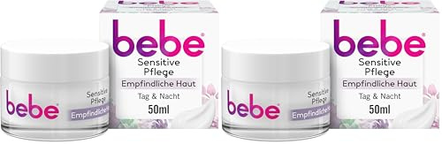 bebe Sensitive Pflege (50 ml), Gesichtscreme für empfindliche Haut mit Sheabutter, beruhigende Feuchtigkeitscreme für das Gesicht (Packung mit 2)
