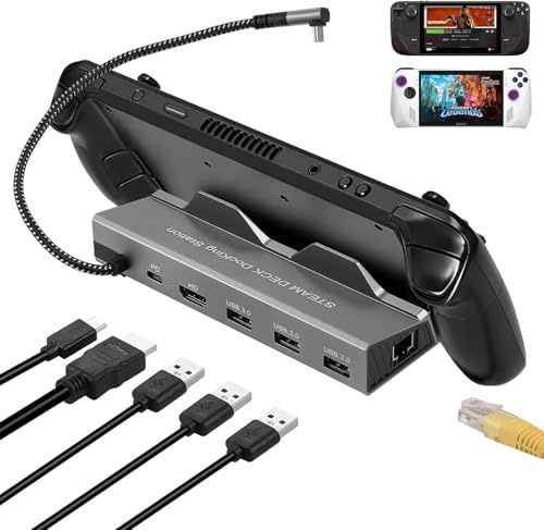 Steam Deck Dock 6 in 1, Docking Station for Steam Deck ROG Ally USB C Hub with HDMI 2.0 4K@60Hz, 1000Mbps Gigabit Ethernet, 3 USB-A 3.0 and 100W Fast Charging