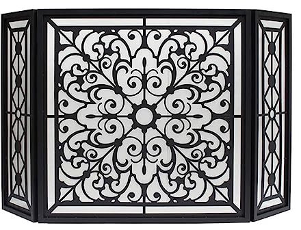 CCKUHN Kaminschirm Kaminschirm Faltbarer dreiteiliger Feuerschutzwand Kamin Wohnzimmer Metallgeflecht Kaminabdeckung Moderner Kaminschirm (Farbe: C) (A)