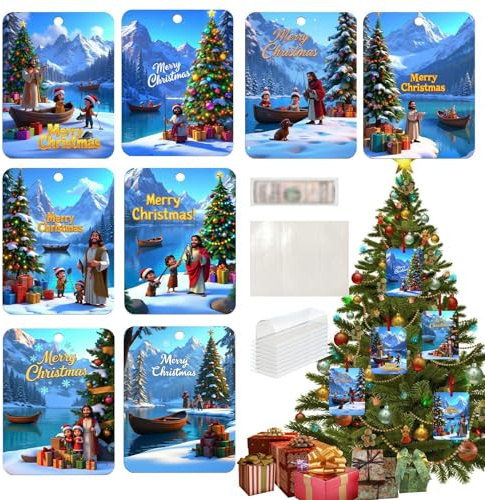 Apportez de l'argent de Noël, cartes d'argent de Noël - Porte-argent bleu avec bénédictions - Décoration de salle de vacances, distributeur d'argent coloré fait à la main pour arbre de por