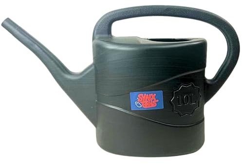 Synx Tools Regadera con cabezal de escoba de 10 litros, color negro, plástico, cabezal de escoba extraíble, riego de plantas, regadera de flores con boquilla larga,