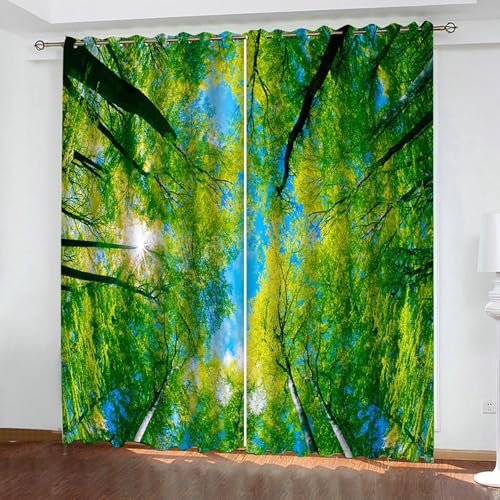 Bishilin Verdunklungsvorhänge Ösen 2er Set 274x244CM, Vorhänge Blickdicht Natur Grün Wald Gardinen Verdunkelnd Wohnzimmer Jugendzimmer Kinderzimmer