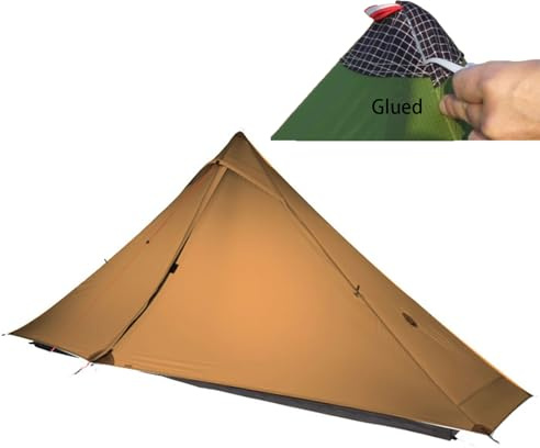 3FULGEAR Lanshan 1 Pro ultralätt 1-persons tält, 3/4-årstider, 20D dubbelsidig silikonbelagd nylon, vattentät, lätt för vandring, camping (kaki, 3-säsongsuppgradering)