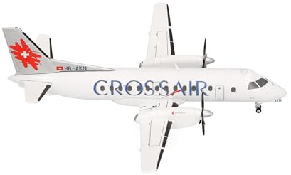 Herpa Modellflugzeug Crossair Saab 340 (Last Color Scheme) Miniatur im Maßstab 1:200, Sammlerstück, Modell ohne Standfuß, Metall
