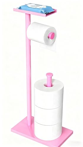 CISILY Pink Toilet Paper Holder Stand with Phone Shelf, Bathroom Toliet Decor Decoration. Tissue Paper Roll Holder Free Standing Storage Decor Accesories