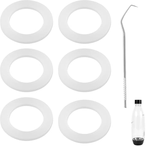 BOXOB 6-Teiliger Ersatz für Silikondichtungen mit Rechteckigem Spieß aus Edelstahl, Weißer Flaschen-O-Ring Kompatibel mit dem Dichtungsersatz für -Plastikflaschen