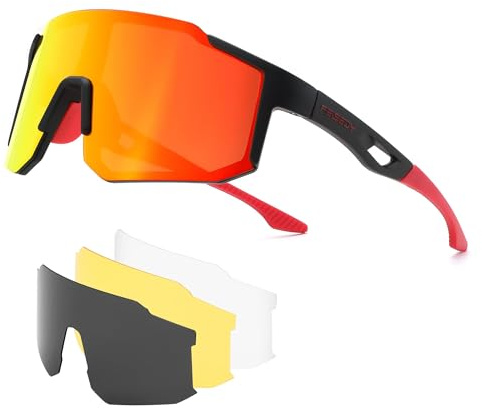 FEISEDY Fahrradbrille Polarisiert Herren Damen Sportbrille B0279 | 4 Wechselgläser, UV400 Schutz für Radfahren Laufen Autofahren