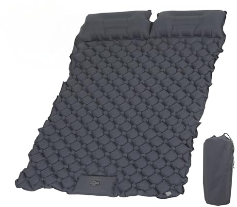 KioGro Isomatte Selbstaufblasend für 2 Personen, Camping Isomatte mit Fußpresse Pumpe, Ultraleicht Luftmatratze mit integrierten Kopfkissen, Wasserdicht, für Outdoor, Wandern,120 x 190cm (Grün) (Grau)