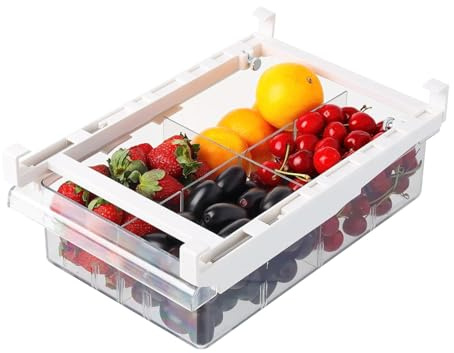 LYLHZRMDGC Undershelf Fridge Organizer, Extra-Deep Pull-Out Drawer for Cheese, Meat, and Produce, Clear and Sturdy, Ideal for Refrigerators Under 0.6, Send Goods from Local Warehouse