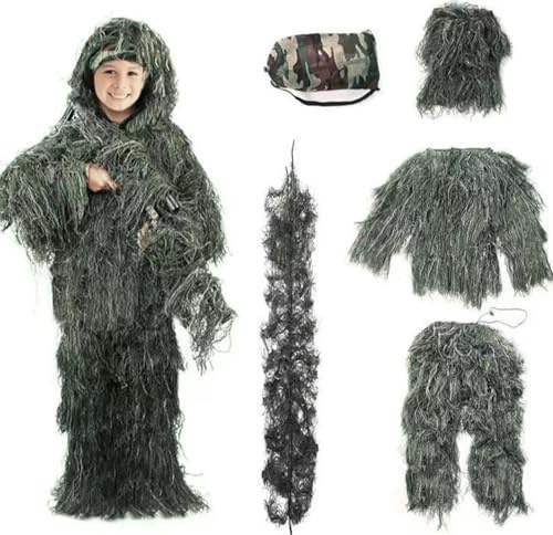 5 En 1 Ropa De Caza De Camuflaje 3D Para Niños, Ghillie Traje De Camuflaje Bosque Camuflaje Bosque Caza,Ghillie Sniper, Francotirador Airsoft Para Fotografia Hide,Paintball Gear B,150cm-160cm
