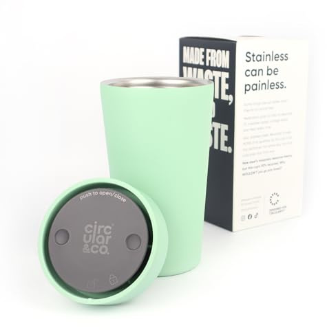 Circular&Co 12oz / 340ml Stainless Steel Travel Mug – Reusable Coffee Cup – Double Wall Insulated, Leakproof & Sustainable Cup for Hot or Cold Drinks - Seaglass Green