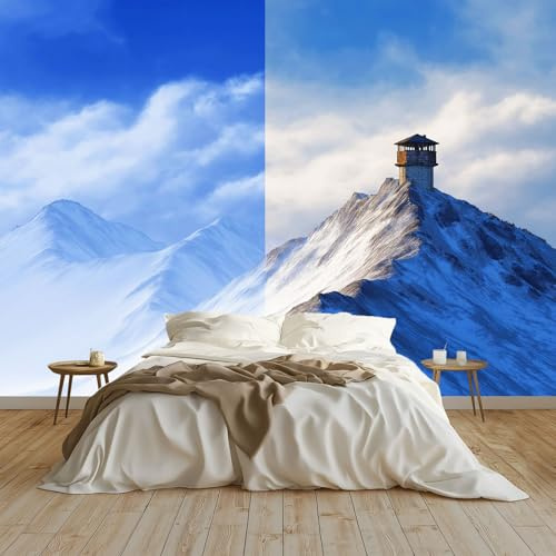 Fotomurales Paisaje Natural Montañas Papel pintado mural 150 x 105 cm tejido no tejido, Arte Papel tapiz mural Azul Claro Moderna Decoración De Pared Sala Oficina Salón
