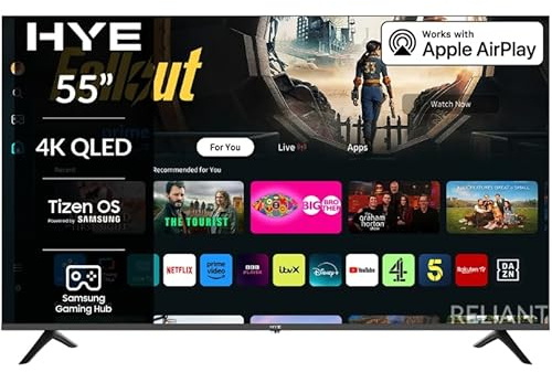 HYE TV - Smart TV, 55 Screen Size, 4K Resolution, QLED Technology, Apple AirPlay, Samsung Tizen OS & Gaming Hub, Versatile Connectivity, Black, Perfect For Streaming, Gaming & Entertainment