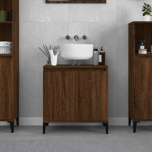 EMYRLXQW Armoires et rangements,Meubles de lavabo,Meuble de salle de bain-évier Chêne brun 58x33x60 cm Bois d'ingénierie