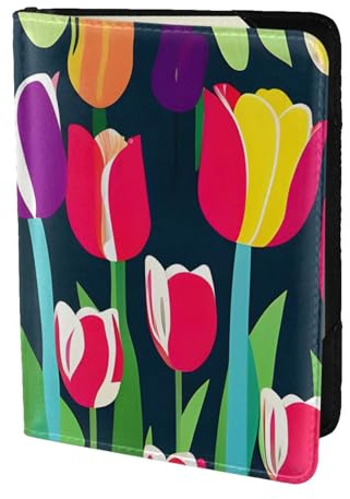 Reisepasshülle mit buntem Tulpenmuster, Reiseutensilien, Karten- und Reisepass-Anti-Diebstahl-Brieftasche, Größe passend für alle gängigen Reisepässe