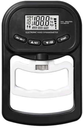 Tester forza presa,dinamometro presa manuale,396libbre/180kg,archiviazione dati,impugnatura regolabile,può memorizzare 19dati utente,utilizzato l'osservazione progressi dati allenamento(Black)