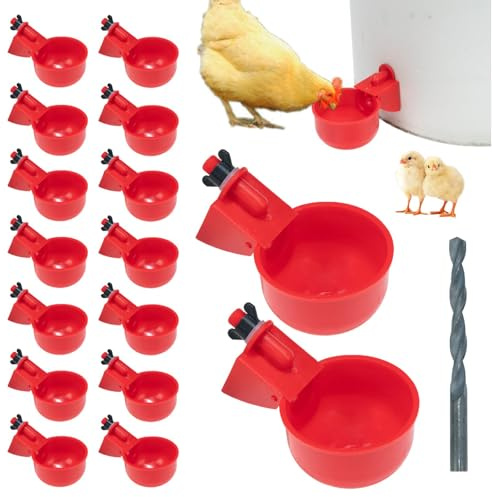 16 Stück Automatische Hühnertränken Set mit Bohrer, Frostsichere Geflügeltränke aus Kunststoff, Wasserspender für Hühner, Enten, Gänse