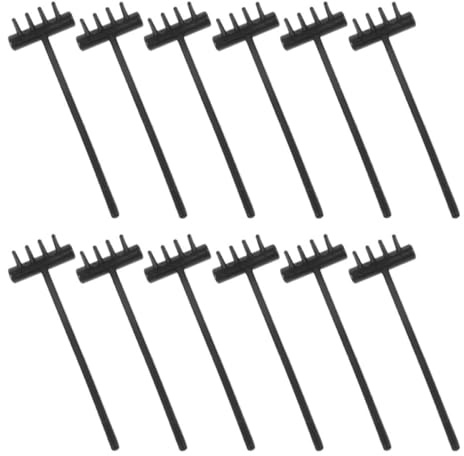 HONITANO Lot de 12 Set de Mini Râteaux en Plastique Noir 40 CM pour Bac à Sable Outils de Jardinage Zen pour Garçon et Filles Jouets de Plage Créatifs et Activités Artistiques sur Sable
