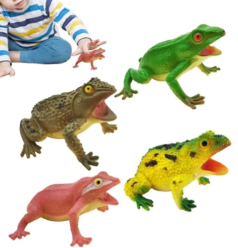 Rane Giocattolo - 4 Pezzi Figurine Di Animali Realistici | Con Piccole Rane Morbide E Sonore | Per Bambini 3 Anni, Ragazzi E Ragazze, Educativo Apprendimento, Decorazione Torta, Bagno E Giardino