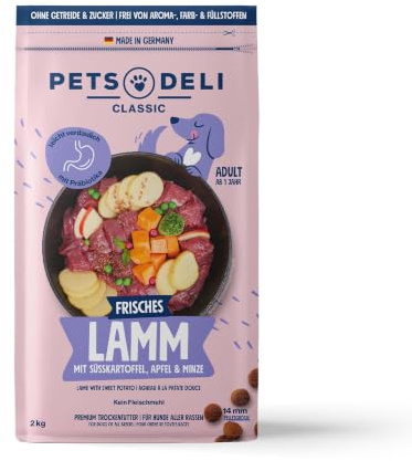 Pets Deli Classic Trockenfutter für Hunde mit Lamm & Süßkartoffel, 2kg | Frisches Lammfleisch, gut verdaulich dank Präbiotika, mit Omega-3-Fettsäuren, getreidefrei, ohne Zucker, Premium Qualität