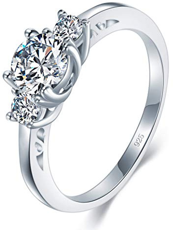 BORUO 925 Sterling Silver Ring, Cubic Zirconia CZ Eternity Engagement Wedding Band Ring Size 5.5