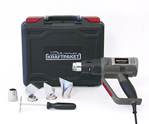 Dino KRAFTPAKET DIY Heißluftpistole 2000W (10 (3+7) Temperaturstufen: 50-600°C, Luft: 250-500L/min) , Heißluftgebläse mit Mica Heizelement, Heißluftfön mit Koffer Farbkratzer und Düsenaufsätze