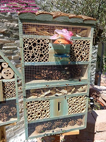 Ölbaum 1x Bienenhaus, insektenhotel Rindendach HOCH, insektenhaus in ANTIK TÜRKIS Antik Look blau Gross insektenhotel Rindendach HOCH MIT TRÄNKE insektenhotel Rindendach HOCH