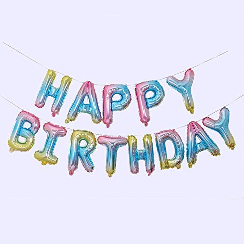 Ponmoo Folie Luftballons Happy Birthday Banner Kit - Regenbogen, Party Dekorationen Ballons, Geburtstagsparty Folienballons Gute zum Geburtstag