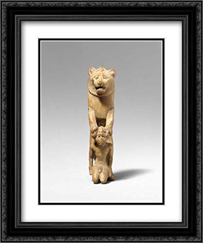 Late Middle Kingdom or Second Intermediate Period - 28x34 Black Ornate Framed and Double Matted Art by Museum Prints Titled: Statuette of Lion Holding a Nubian Captive