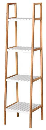 kleankin Estantería Escalera de Bambú de 4 Niveles Mueble de Almacenaje Multifuncional para Baño Salón Cocina 35x36x138,5 cm Blanco y Natural