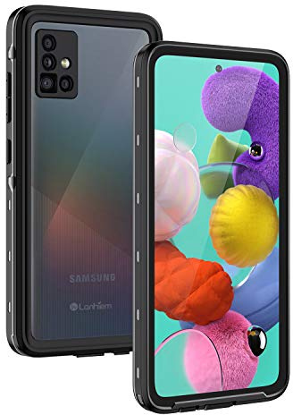 Lanhiem für Samsung Galaxy A51 4G Hülle IP68 Wasserdicht Stoßfest | Handyhülle 360 Grad Ganzkörper, Staubdicht Schneefest Outdoor Panzerhülle, mit Eingebautem Displayschutz, Schwarz