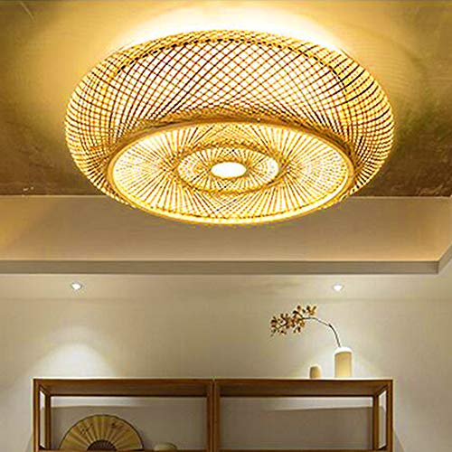 Plafoniera in bambù Lampada a sospensione in rattan naturale Lampada da soffitto fatta a mano Paralume Lampadario E27 Illuminazione Camera da letto Soggiorno Caffetteria Bar Studio Ufficio,50cm